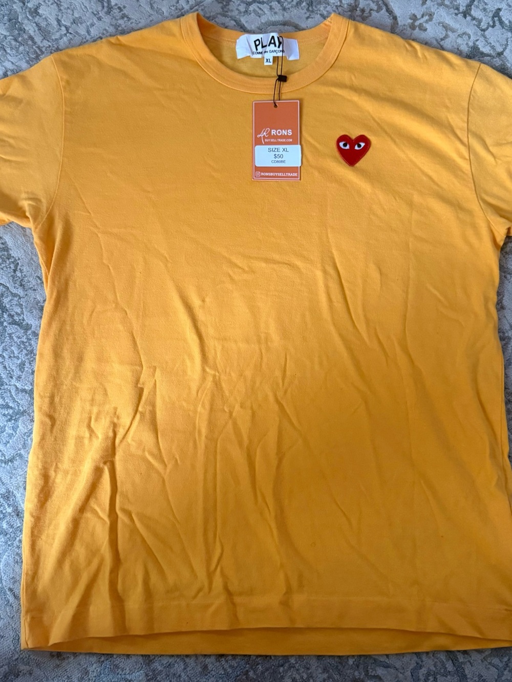 Comme des Garcons PLAY Yellow T-Shirt with Red Heart Patch